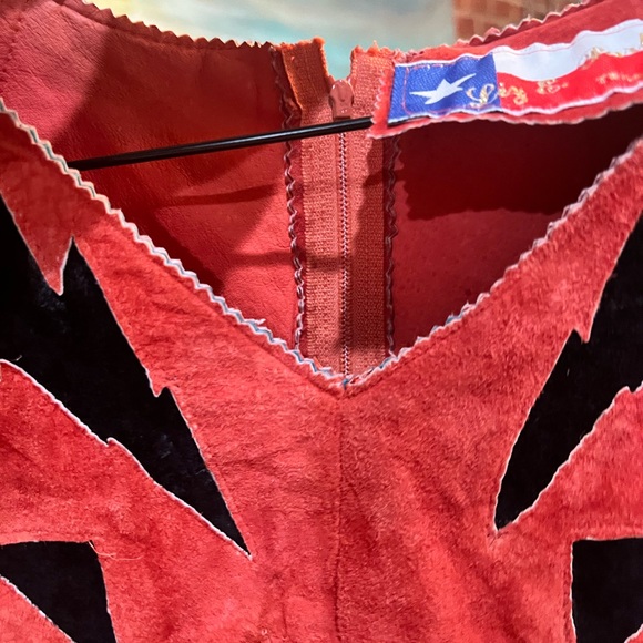 Vintage Custom Made burnt orange & black suede top with fringe beads and boning - Picture 15 of 16